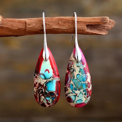 1 Pair Classic Style Water Droplets Patchwork Agate Drop Earrings