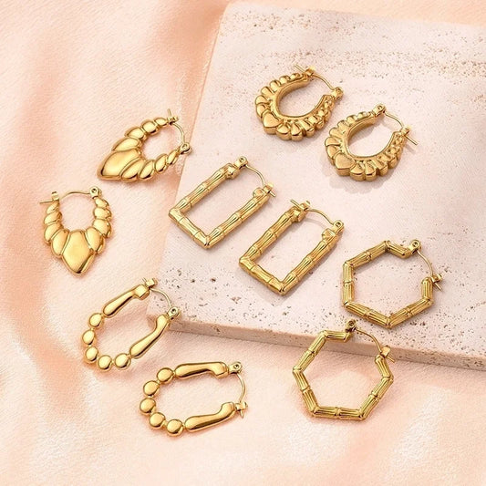 1 Pair/Package Casual Vintage Style Minimalist Geometric Heart Shape Solid Color Irregular Polishing Plating 304 Stainless Steel 18K Gold Plated Earrings