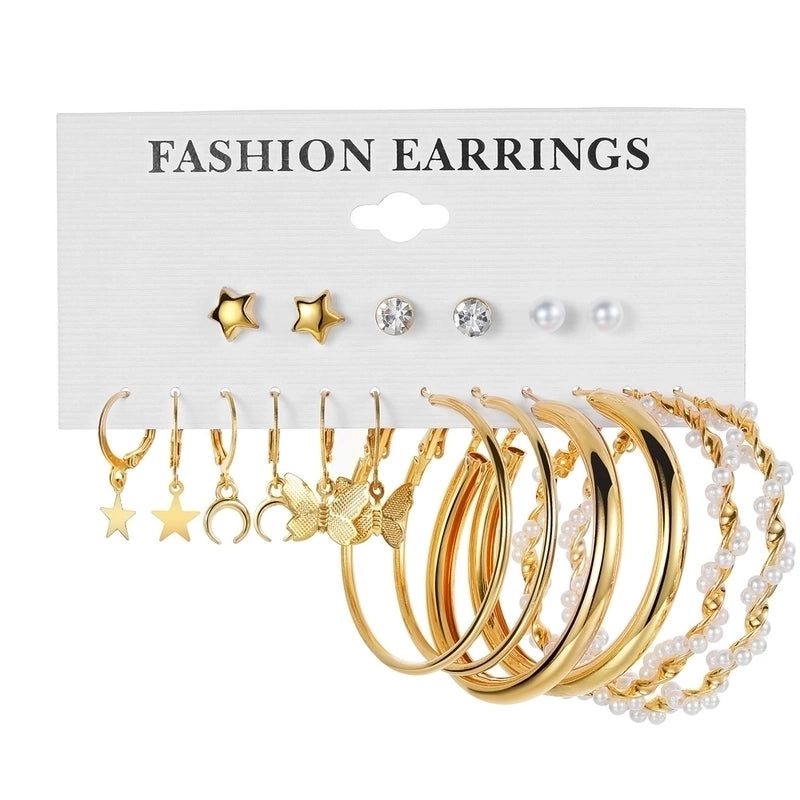 Retro Round Alloy Plating Artificial Pearls Women\'s Earrings Ear Studs 6-piece Set