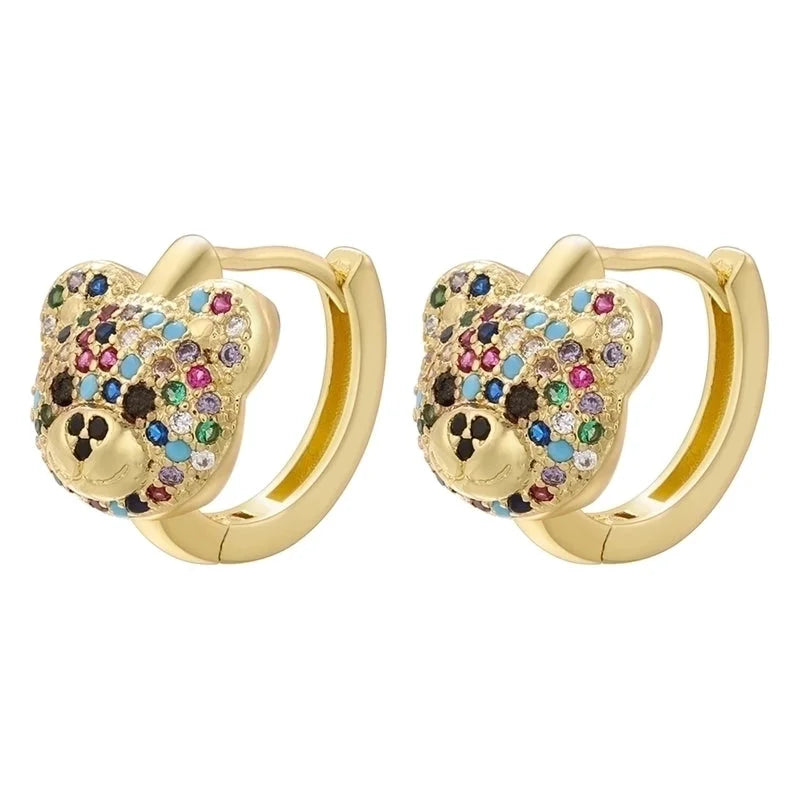 2 Pieces Elegant Shiny Bear Plating Inlay Copper Zircon 18k Gold Plated Earrings