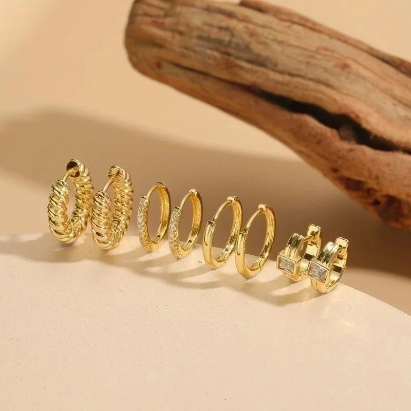 1 Pair Cute Minimalist Commute Square Plating Inlay Copper Zircon 14k Gold Plated Hoop Earrings