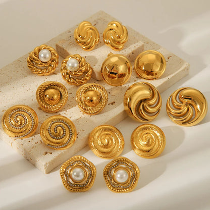 IG Style Pearl Geometric Stainless Steel Electroplating Earrings