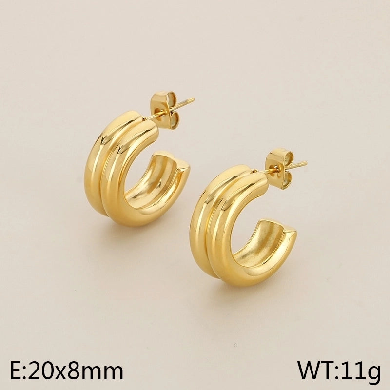 1 Pair Minimalist Solid Color Plating 304 Stainless Steel 18K Gold Plated Earrings