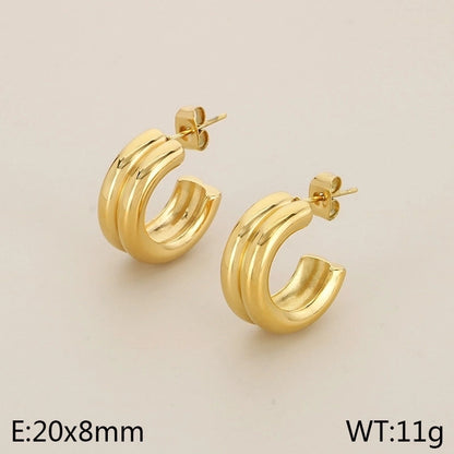 1 Pair Minimalist Solid Color Plating 304 Stainless Steel 18K Gold Plated Earrings