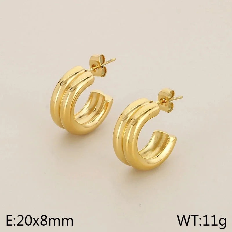 1 Pair Minimalist Solid Color Plating 304 Stainless Steel 18K Gold Plated Earrings
