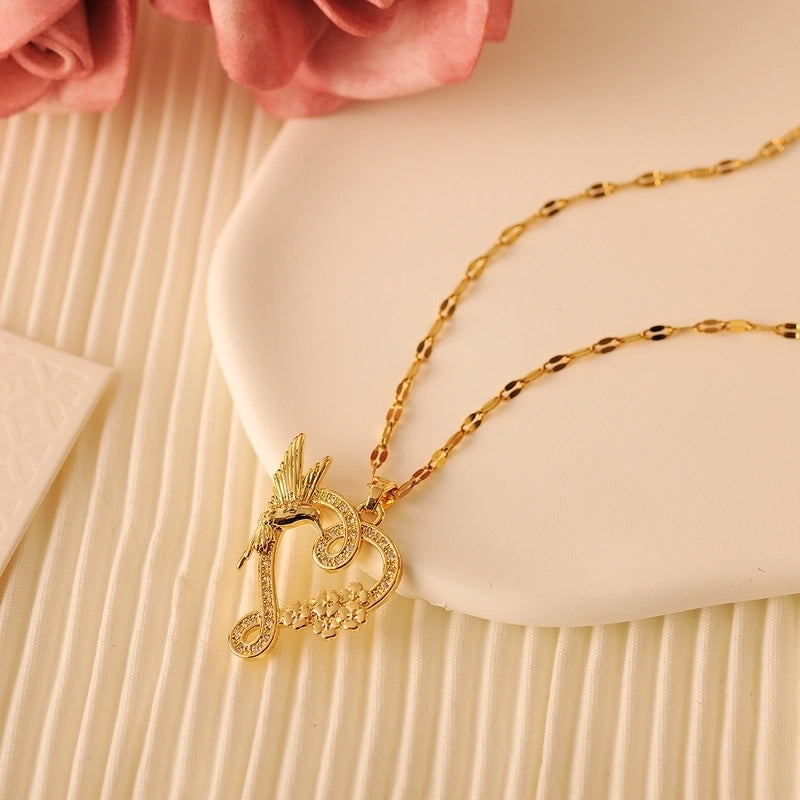 Copper 18K Gold Plated Minimalist Classic Style Plating Inlay Heart Shape Zircon Pendant Necklace