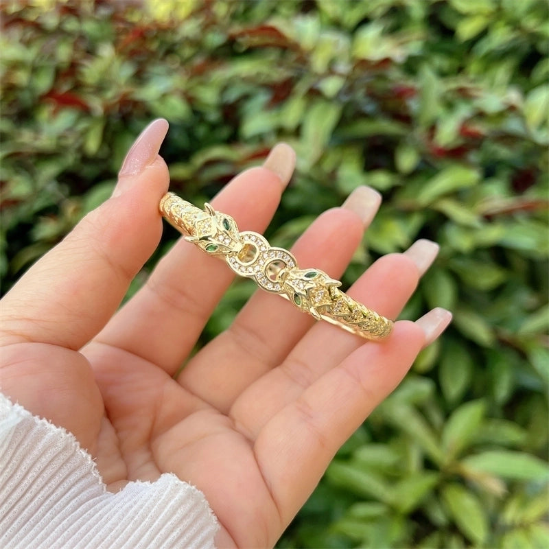 Copper 18K Gold Plated Inlay Geometric Zircon Bangle