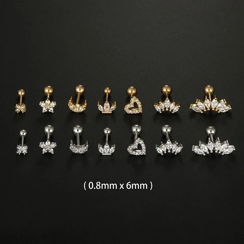 1 Piece Minimalist Moon Heart Shape Flower Plating Inlay 316L Stainless Steel Zircon Stainless Steel Earrings