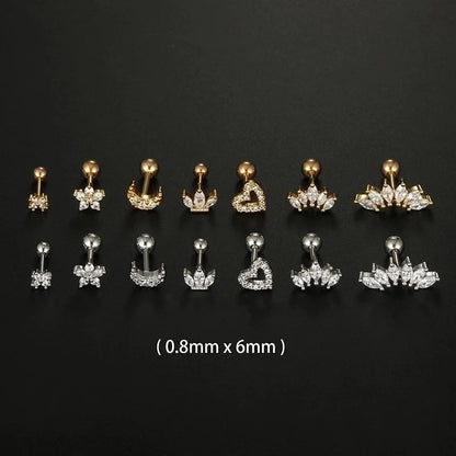 1 Piece Minimalist Moon Heart Shape Flower Plating Inlay 316L Stainless Steel Zircon Stainless Steel Earrings