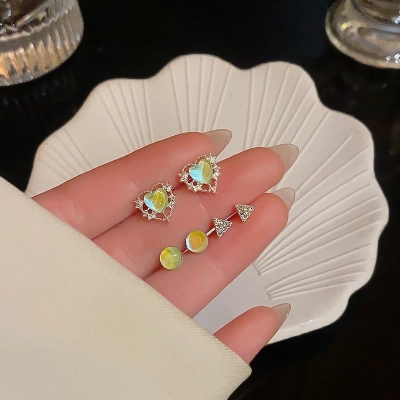 1 Set Minimalist Geometric Enamel Plating Inlay Copper Rhinestones Opal Shell Earrings