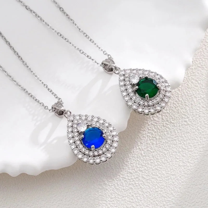 Glam Water Droplets 304 Stainless Steel Copper Zircon Inlay Pendant Necklace