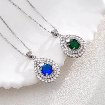 Glam Water Droplets 304 Stainless Steel Copper Zircon Inlay Pendant Necklace