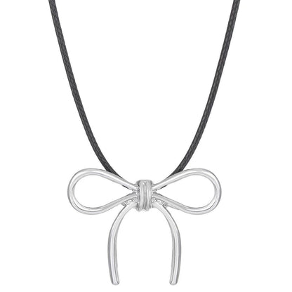 Minimalist Square Flower Bow Knot Alloy Inlay Artificial Pearls Rhinestones Women\'s Necklace