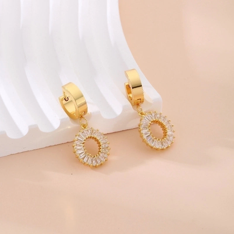 1 Pair Sweet Tree Fruit Plating Inlay 304 Stainless Steel Zircon K Gold Plated Drop Earrings