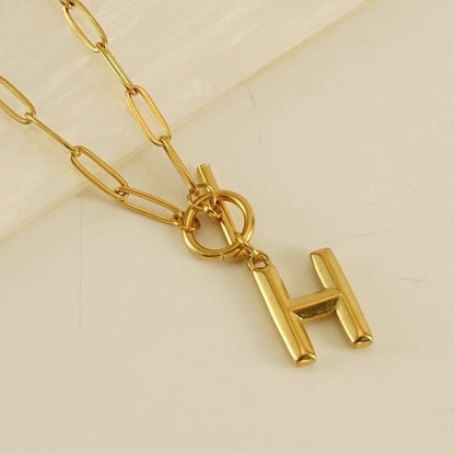 Fashion Letter 304 Stainless Steel Titanium Steel 18K Gold Plated Polishing Gold Plated Pendant Necklace