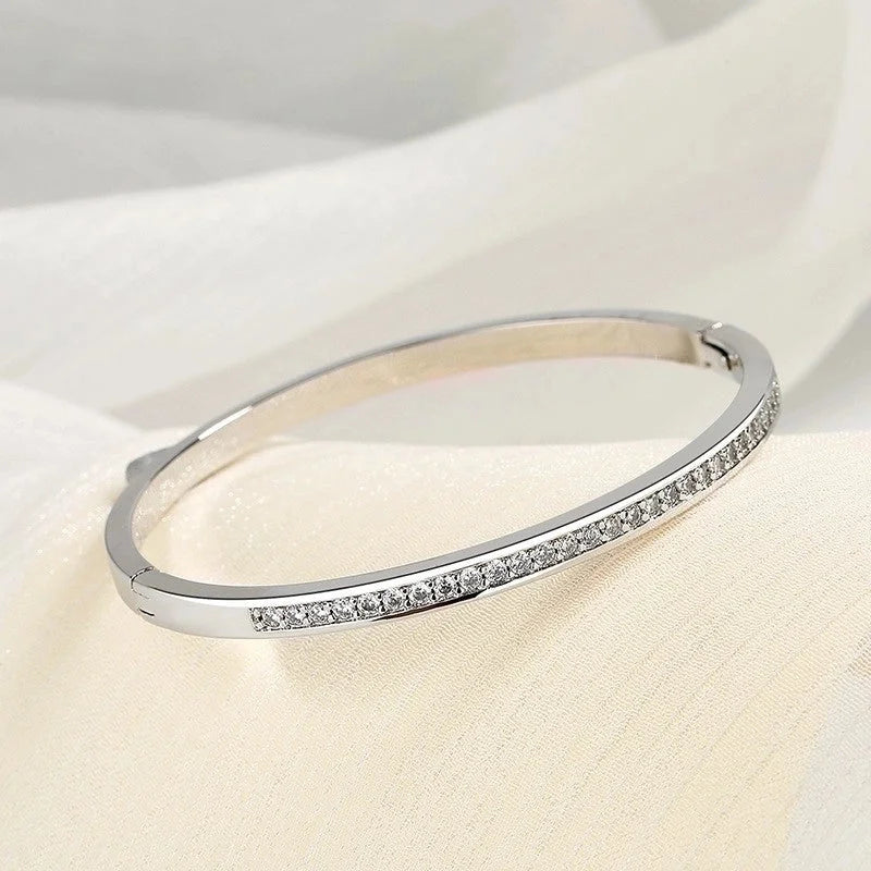 Casual Elegant Luxurious Solid Color Stainless Steel 18K Gold Plated Rhinestones Bangle In Bulk