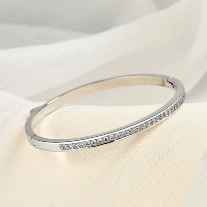 Casual Elegant Luxurious Solid Color Stainless Steel 18K Gold Plated Rhinestones Bangle In Bulk