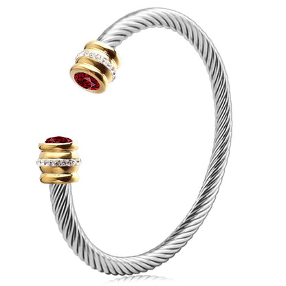 Circle Twisted Stainless Steel Diamond Inlay Bangles
