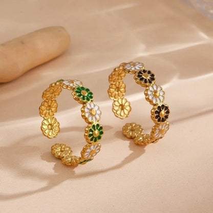 Minimalist Flower 304 Stainless Steel Plating Open Rings