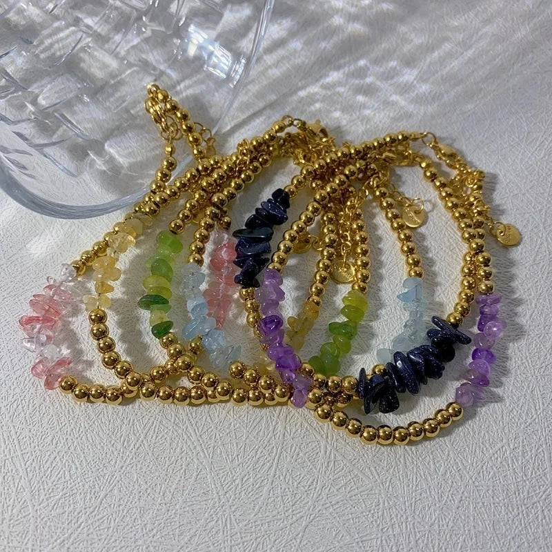 Ethnic Style Color Block 304 Stainless Steel Natural Stone Bracelets In Bulk