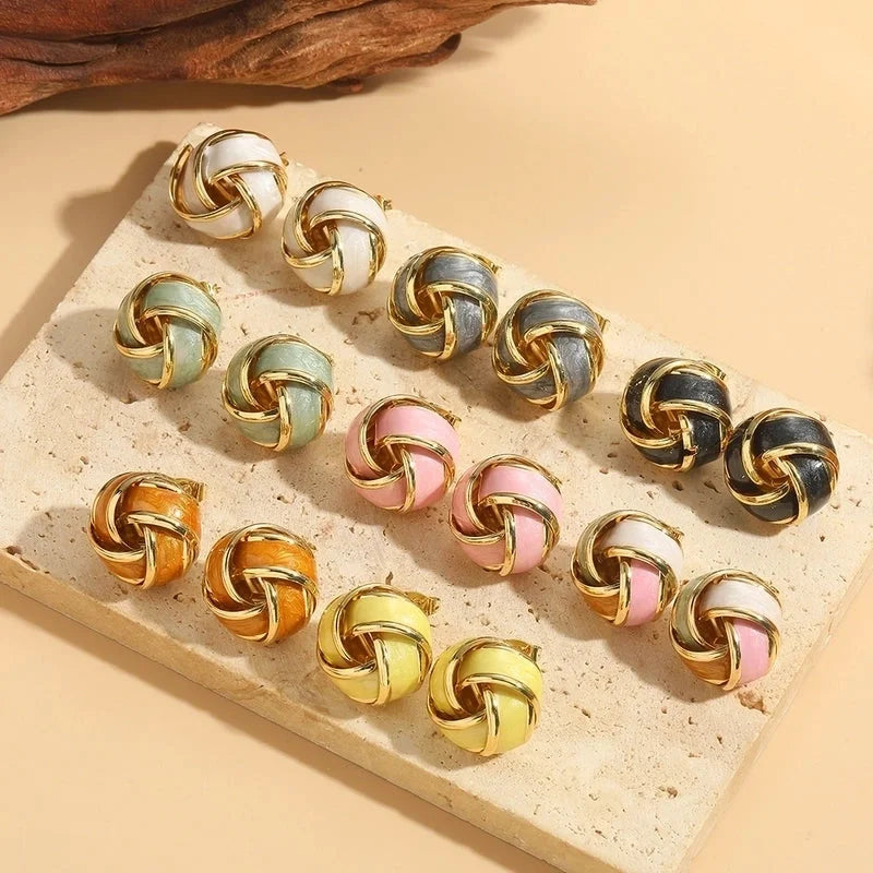 1 Pair Elegant Round Copper 14K Gold Plated Ear Studs