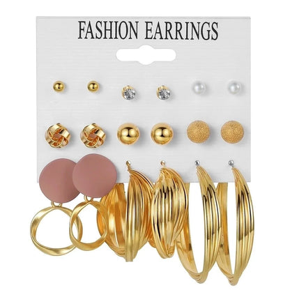Retro Round Alloy Plating Artificial Pearls Women\'s Earrings Ear Studs 6-piece Set