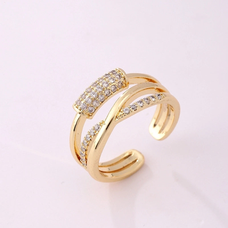 Lady Heart Shape Crown Flower Copper Zircon Inlay Open Rings