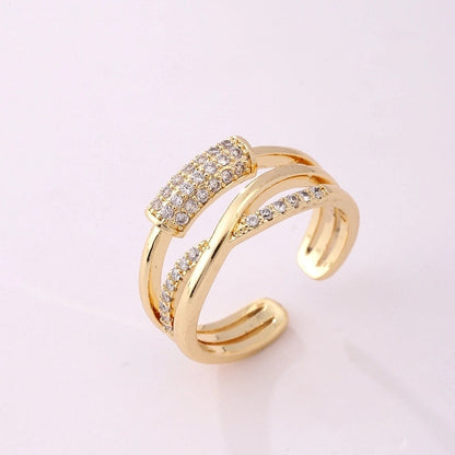 Lady Heart Shape Crown Flower Copper Zircon Inlay Open Rings