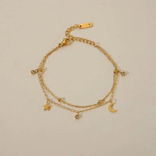 Minimalist Classic Style Four Leaf Clover Star Moon 304 Stainless Steel Cable Chain Bracelets In Bulk