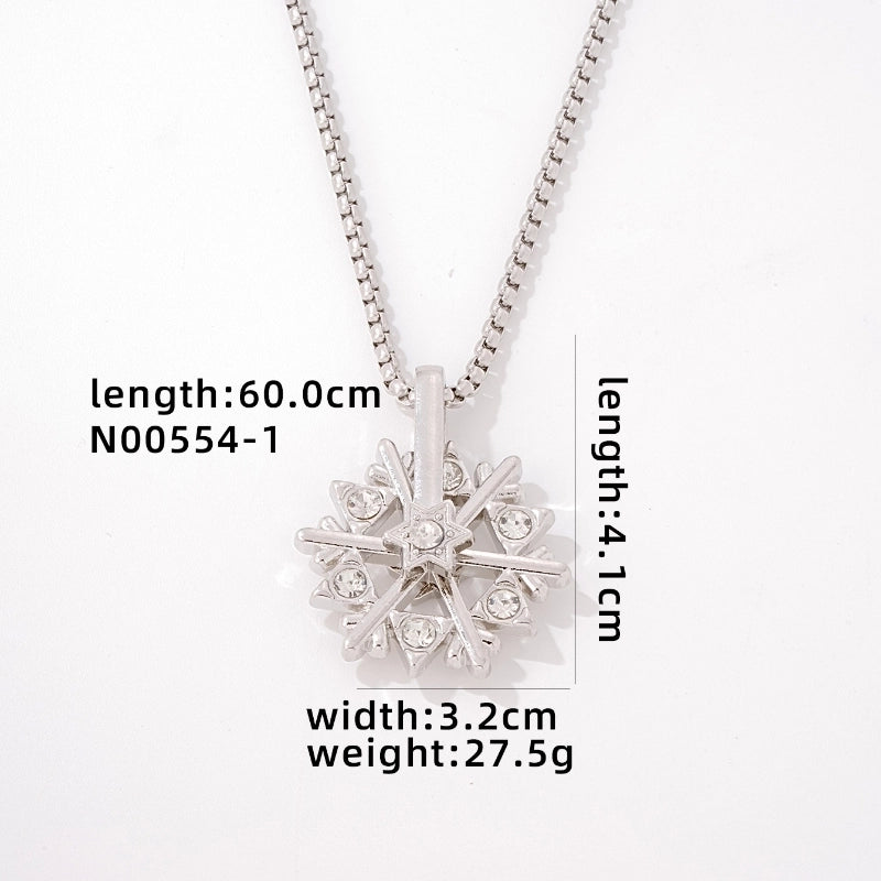 Stainless Steel Alloy Titanium Steel Plating Inlay Snowflake Zircon Necklace Pendant