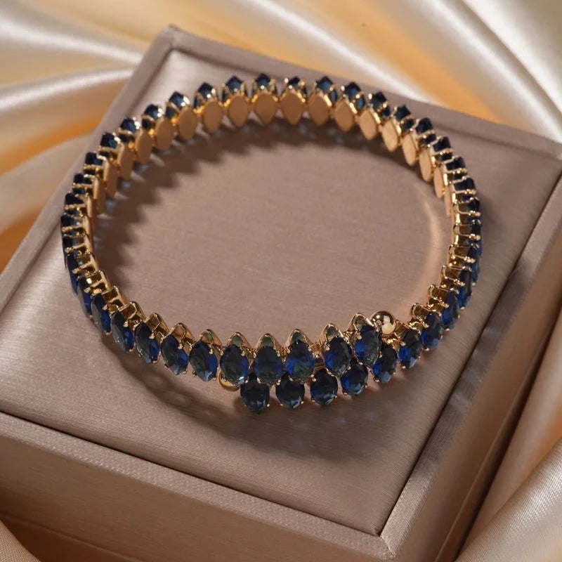 Copper K Gold Plated Inlay Geometric Water Droplets Zircon Bangle