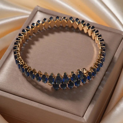 Copper K Gold Plated Inlay Geometric Water Droplets Zircon Bangle