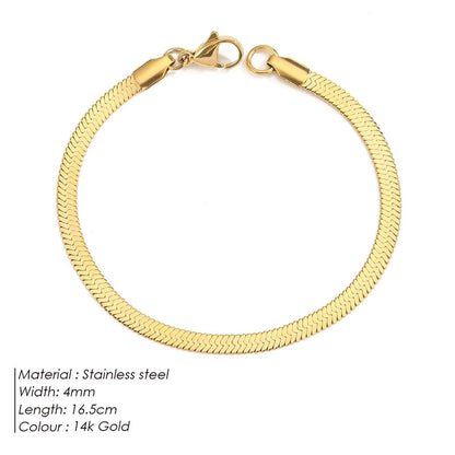 Vintage Style Classic Style Geometric 304 Stainless Steel Flat Snake Chain Bracelets In Bulk