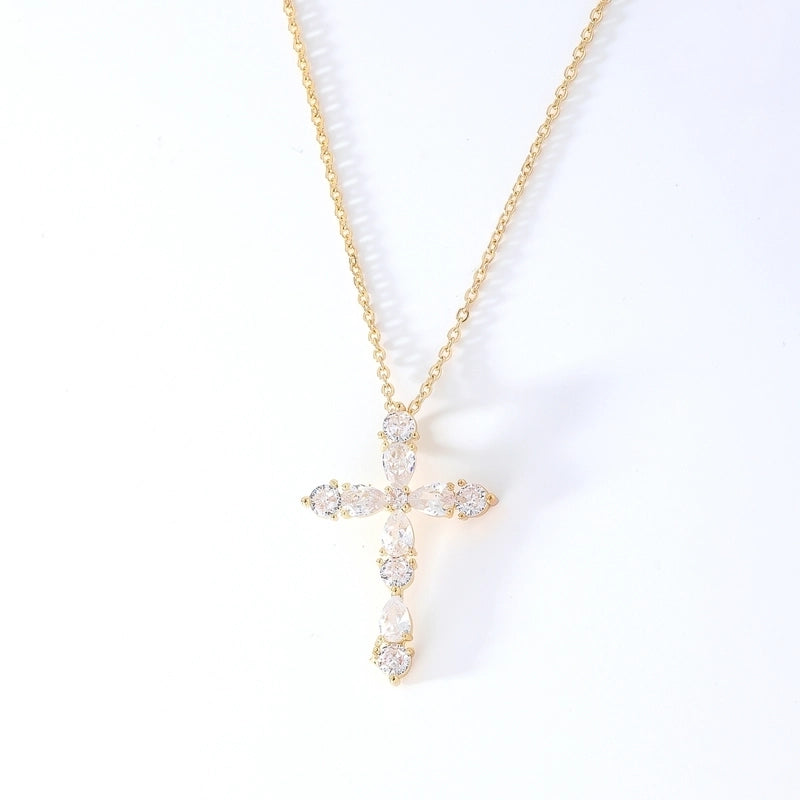 Hip-Hop Retro Cross 304 Stainless Steel Copper Plating Inlay K Gold Plated Zircon Pendant Necklace