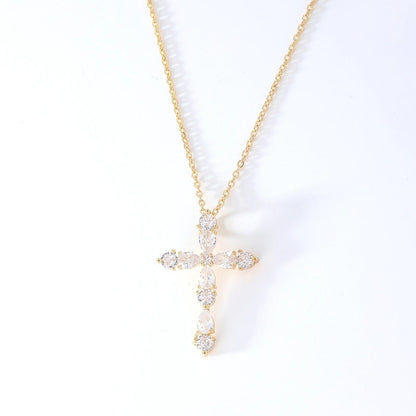Hip-Hop Retro Cross 304 Stainless Steel Copper Plating Inlay K Gold Plated Zircon Pendant Necklace