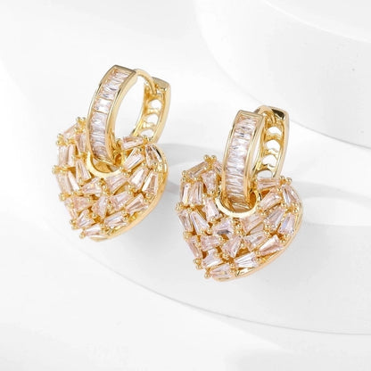 1 Pair Glam Shiny Heart Shape Copper Zircon K Gold Plated Drop Earrings