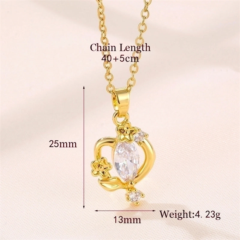 Stainless Steel Titanium Steel 18K Gold Plated Vintage Style Plating Inlay Round Heart Shape Snowflake Zircon Pendant Necklace