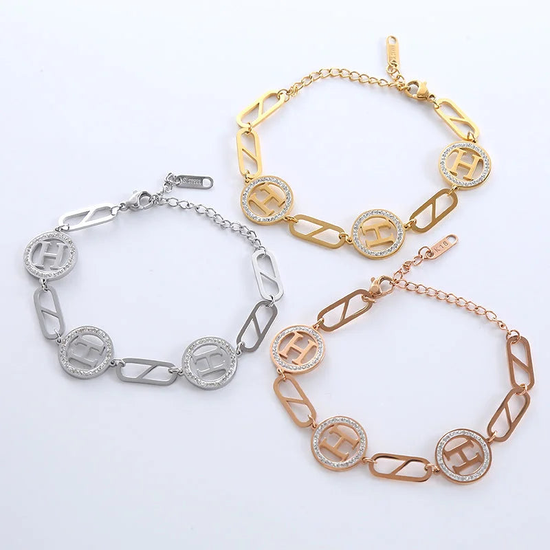 Natural Women Circle Symbol Number Text Letter Stainless Steel Electroplating Bracelets