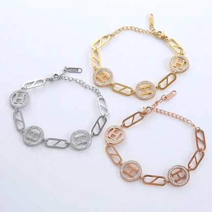Natural Women Circle Symbol Number Text Letter Stainless Steel Electroplating Bracelets