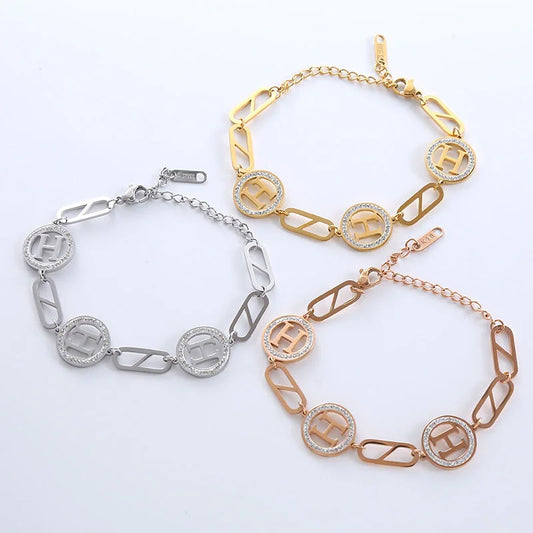 Natural Women Circle Symbol Number Text Letter Stainless Steel Electroplating Bracelets