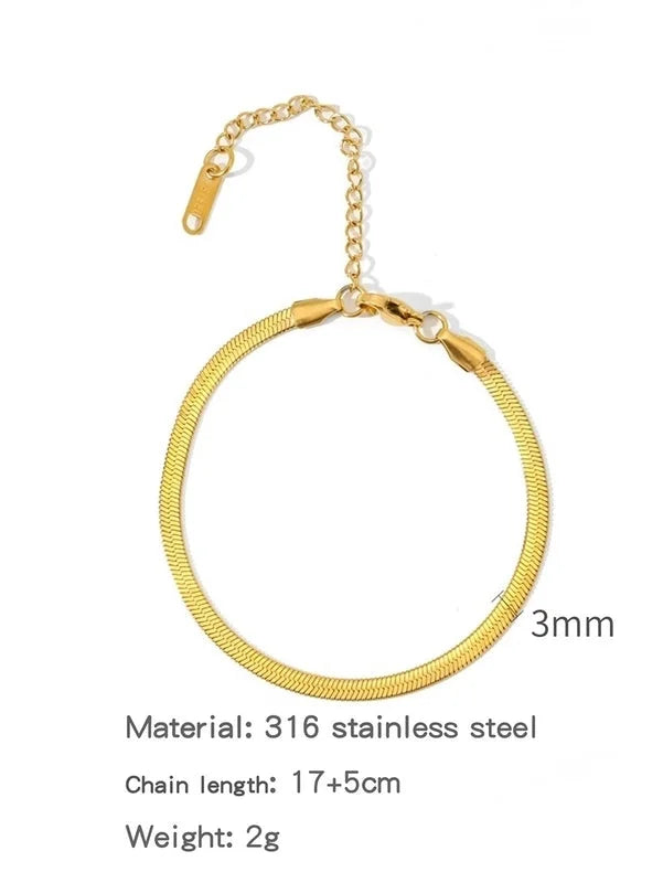 Minimalist Classic Style Geometric 304 Stainless Steel Cable Chain Snake Chain Bracelets In Bulk