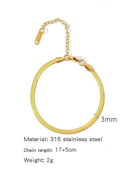 Minimalist Classic Style Geometric 304 Stainless Steel Cable Chain Snake Chain Bracelets In Bulk