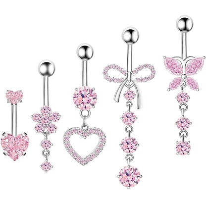 1 Piece Belly Rings Minimalist Heart Shape 304 Stainless Steel Inlay Zircon