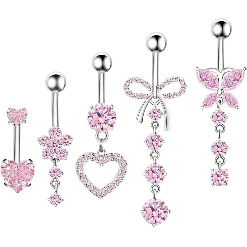1 Piece Belly Rings Minimalist Heart Shape 304 Stainless Steel Inlay Zircon