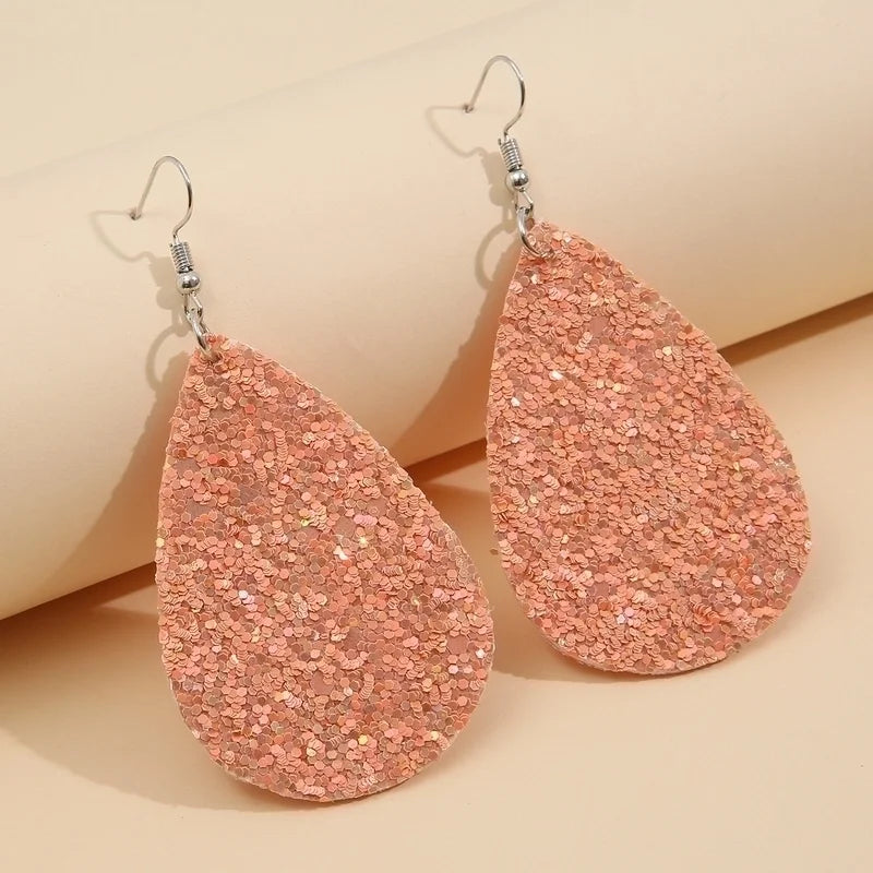 Christmas Leather Pu Sequined Water Drop Earrings