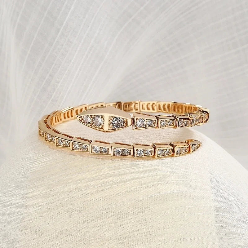 Fairy Style Snake Copper Inlay Zircon Bangle