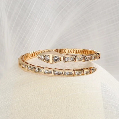 Fairy Style Snake Copper Inlay Zircon Bangle