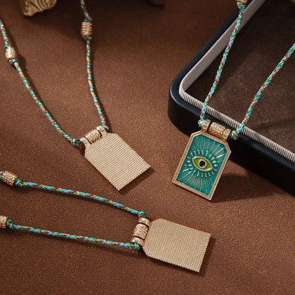 Copper Gold Plated Enamel Eye Flower Pendant Necklace