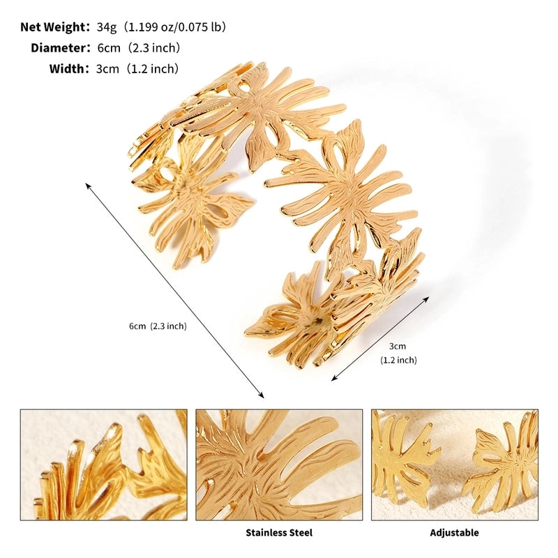 Modern Style Geometric Plant 304 Stainless Steel 18K Gold Plated Bangle In Bulk