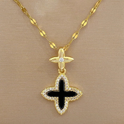 Casual Flower Titanium Steel Copper Inlay Zircon Pendant Necklace